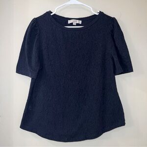 Loft Navy Lace Puff Sleeve Top